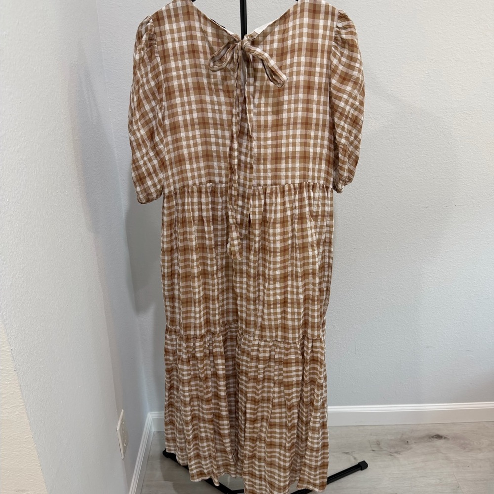 English Factory Tan Checkered Midi Dress - Picture 2 of 3